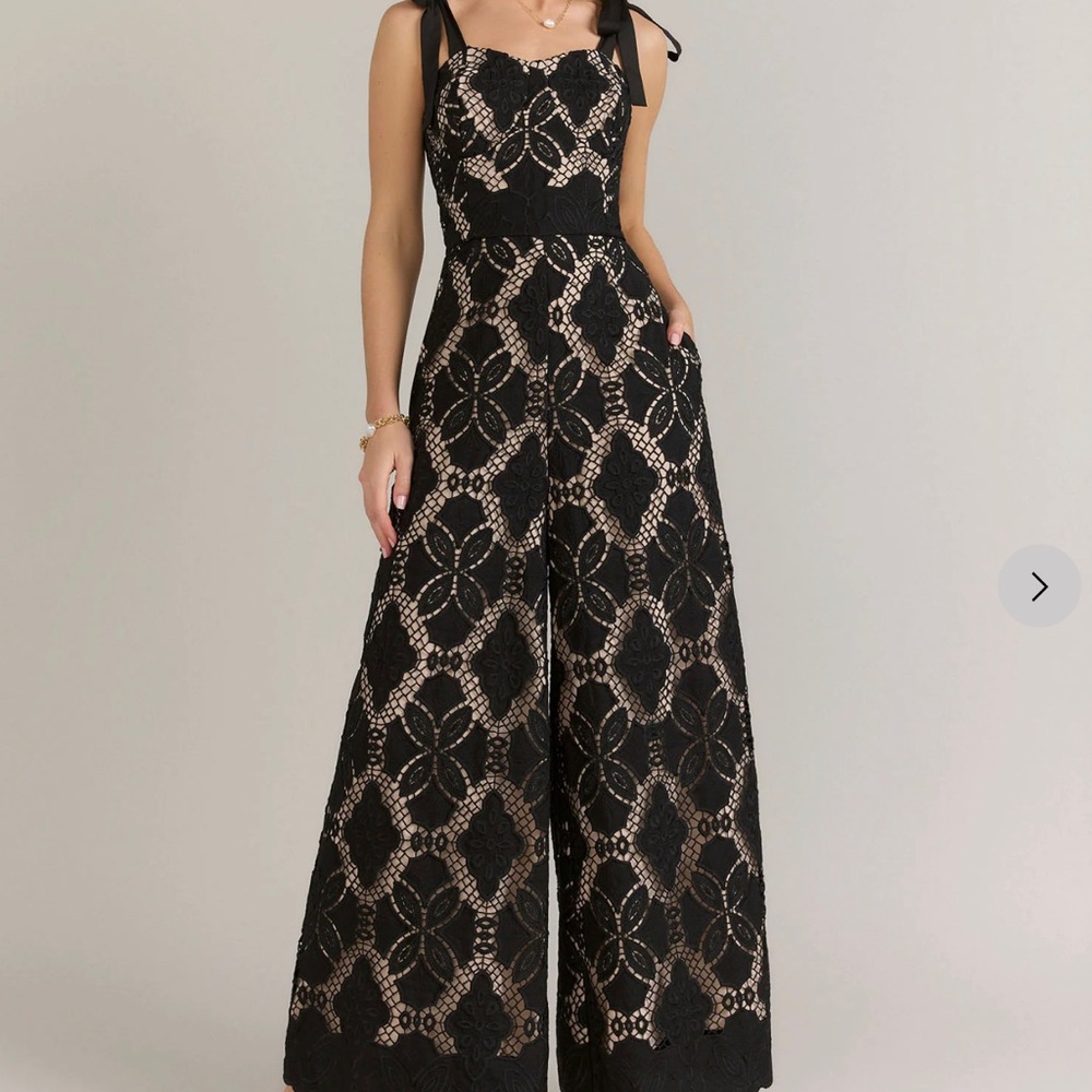 Just Me Tie Strap Sweetheart Neckline Crochet Jumpsuit - Brands We Love